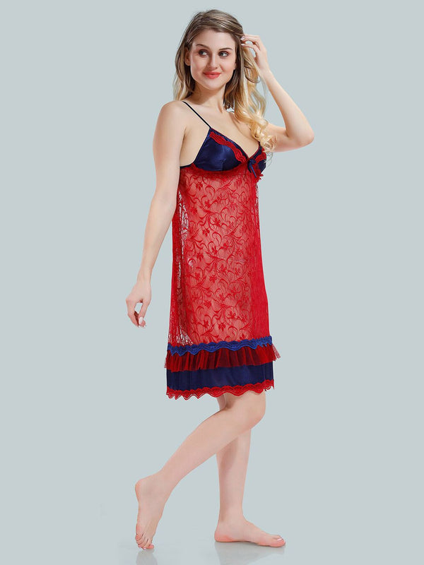 Be You Solid Lace Details Satin Nighty with Robe