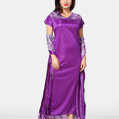 Be You Women Printed V-Neck Maxi Nightdress with Robe