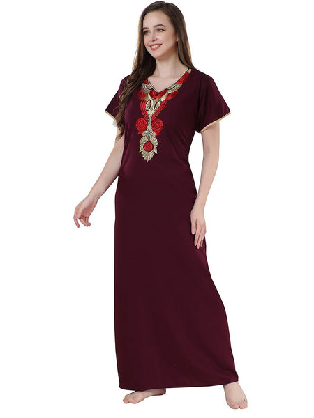 Be You Burgundy Embroidered Maxi Nightdress