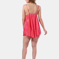 Be You Solid Lace Details Satin Nighty with Robe