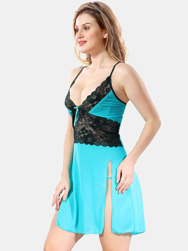 Be You Self Design Shoulder Straps Net Baby Doll With Briefs