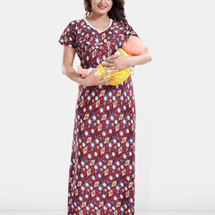 Be You Geometric Printed Maternity Satin Maxi Nightdress