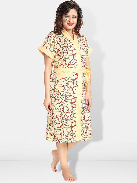 Be You Women Printed Cotton Anti-bacterial Super Soft Bath Robe With Belt