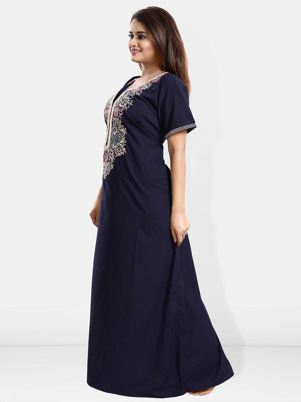 Be You Ethnic Motifs Embroidered Maxi Nightdress