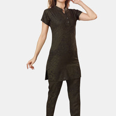 Be You Ethnic Motifs Printed Mandarin Collar Longline Night Suit