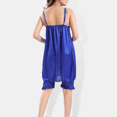Be You Shoulder Strap Neck Satin Night Suit With Robe