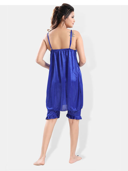 Be You Shoulder Strap Neck Satin Night Suit With Robe