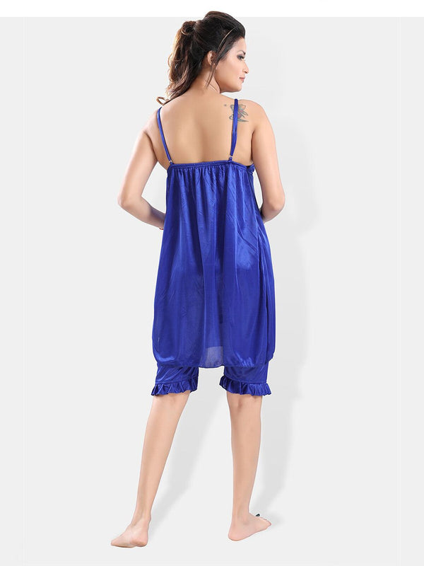 Be You Shoulder Strap Neck Satin Night Suit With Robe