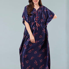 Be You Navy Blue Printed Maxi Kaftan Nightdress