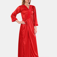 Be You V-Neck Long Sleevs Satin Maxi Nightdress With Robe