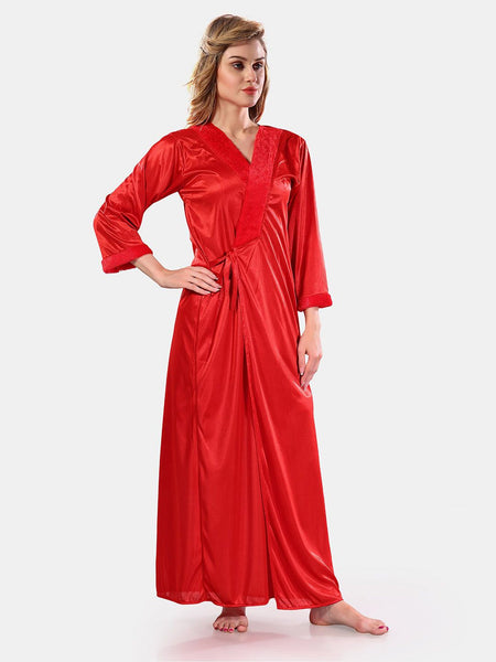 Be You V-Neck Long Sleevs Satin Maxi Nightdress With Robe
