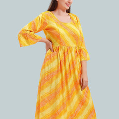 Be You Women Leheriya Printed Bell Sleeves Maternity Kurta