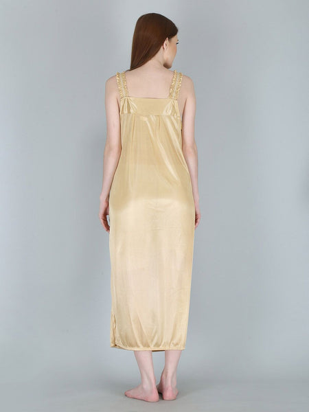 Be You Cream-Coloured Solid Satin Maxi Nightdress