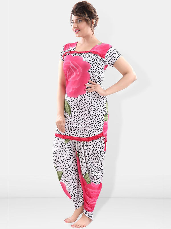 Be You Women Pink & White Printed Night suit