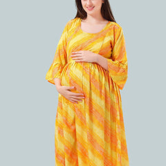 Be You Women Leheriya Printed Bell Sleeves Maternity Kurta