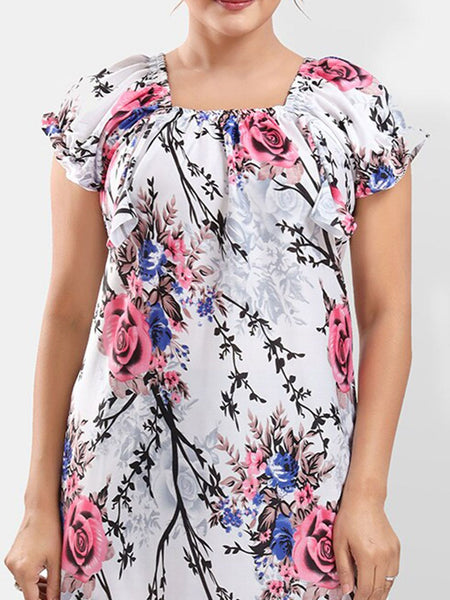Be You Floral Printed Square Neck Satin Maxi Nightdress
