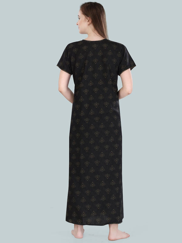 Be You Black Printed Maxi Nightdress