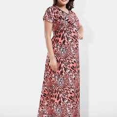 Be You Printed Satin V-Neck Maternity Maxi Nightdress