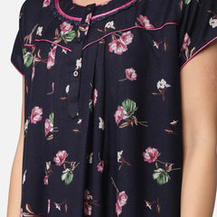 Be You Blue Printed Maxi Nightdress Alpine Feeding / Maternity Gown For Women