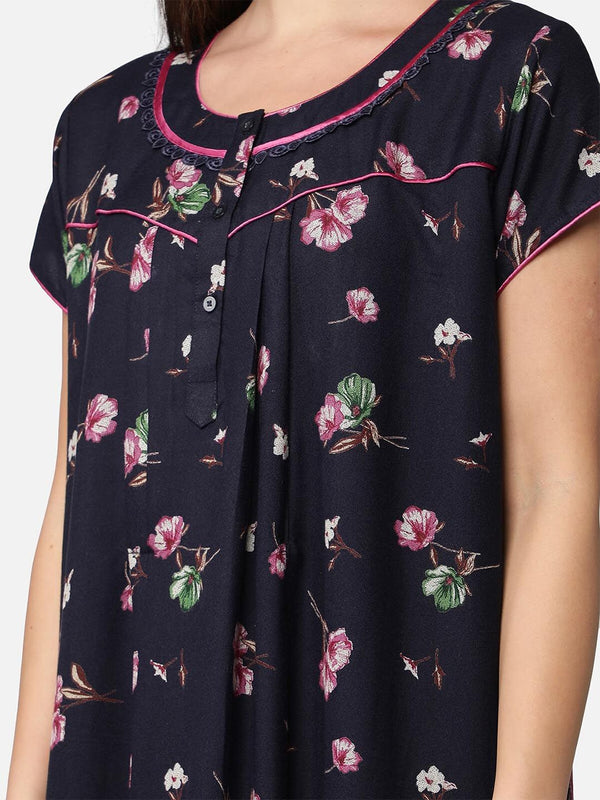 Be You Blue Printed Maxi Nightdress Alpine Feeding / Maternity Gown For Women
