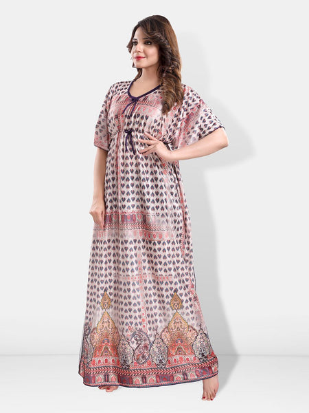 Be You Conversational Printed Satin Maxi Kaftan Nightdress