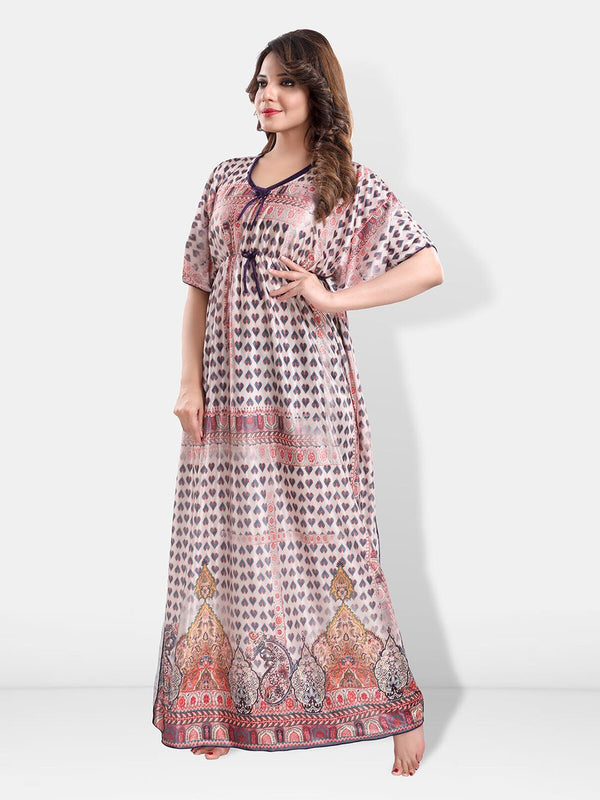 Be You Conversational Printed Satin Maxi Kaftan Nightdress