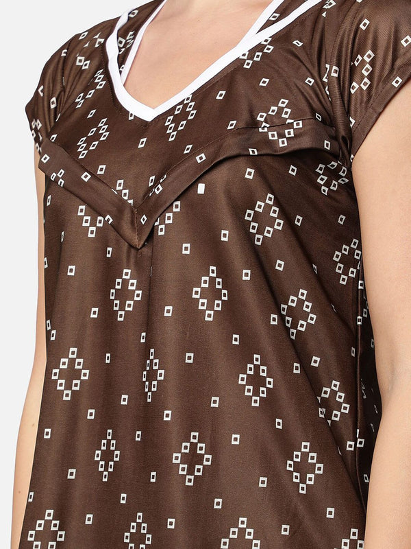 Be You Brown Printed Maxi Nightdress