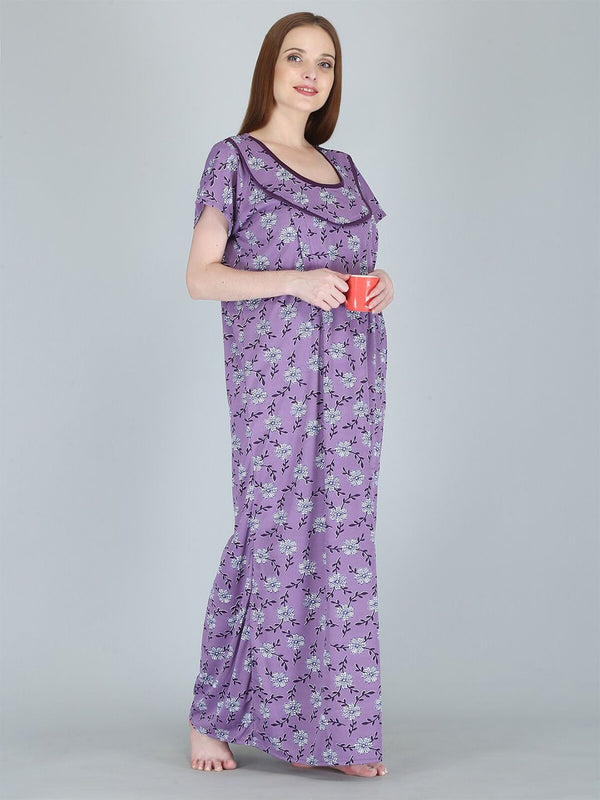 Be You Women Printed Maternity Maxi Nightdress