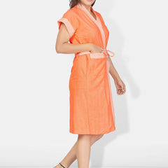 Be You Two-Tone, Fashion Orange Solid Cotton Drawstring Knee Length Bath Robe