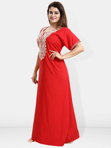 Be You Ethnic Motifs Embroidered Maxi Nightdress