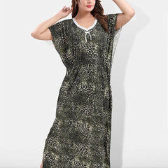 Be You Animal Printed V-Neck Satin Kaftan Nightdress
