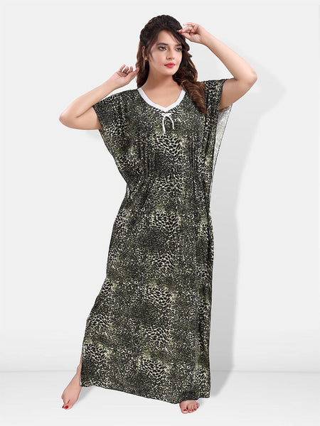 Be You Animal Printed V-Neck Satin Kaftan Nightdress