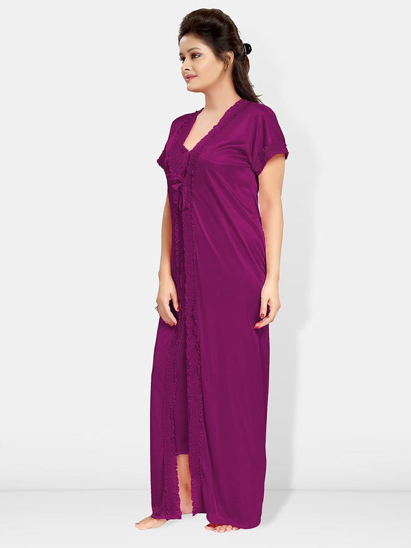 Be You V-Neck Satin Maxi Wrap Nightdress With Robe