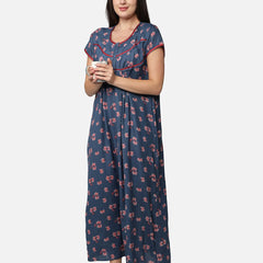 Be You Blue Printed Maxi Nightdress
