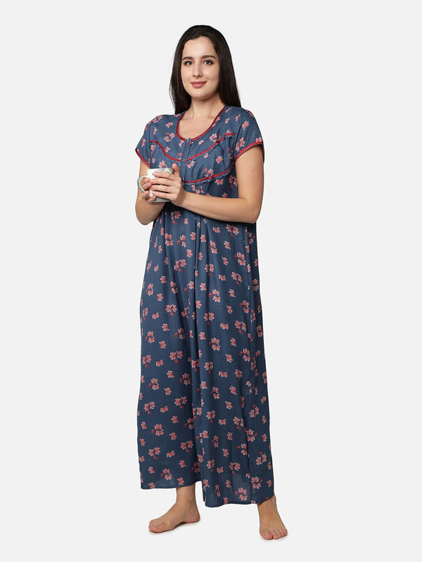 Be You Blue Printed Maxi Nightdress
