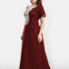 Be You Ethnic Motifs Embroidered Maxi Nightdress