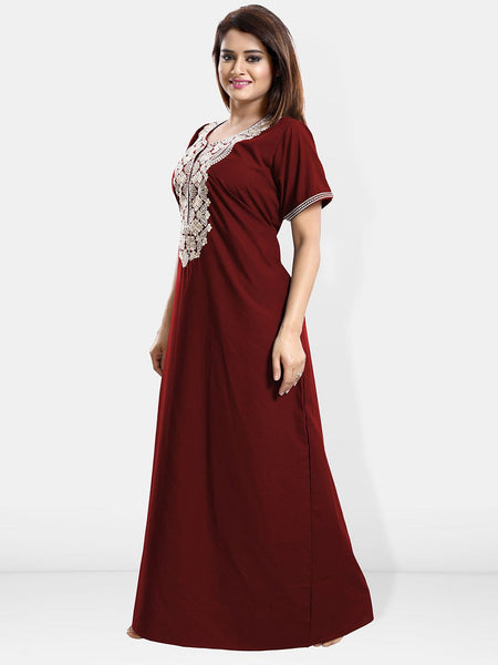 Be You Ethnic Motifs Embroidered Maxi Nightdress
