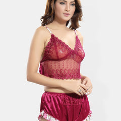 Be You Floral Self Design Shoulder Straps Satin Night suit
