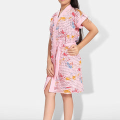 Be You Letter Print Pink Typography Cotton Drawstring Knee Length Bath Robe