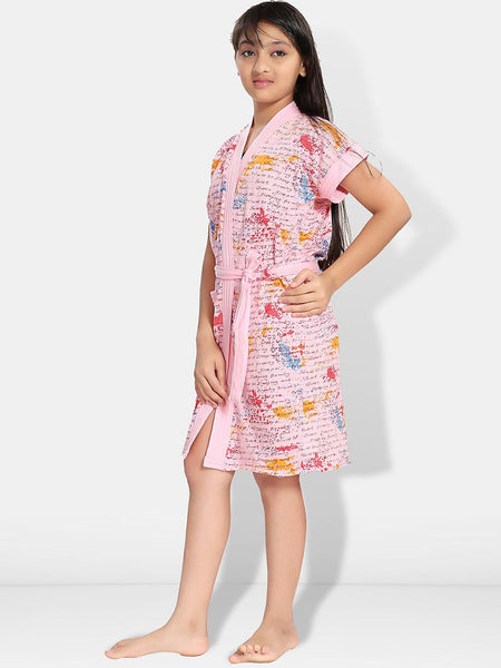 Be You Letter Print Pink Typography Cotton Drawstring Knee Length Bath Robe