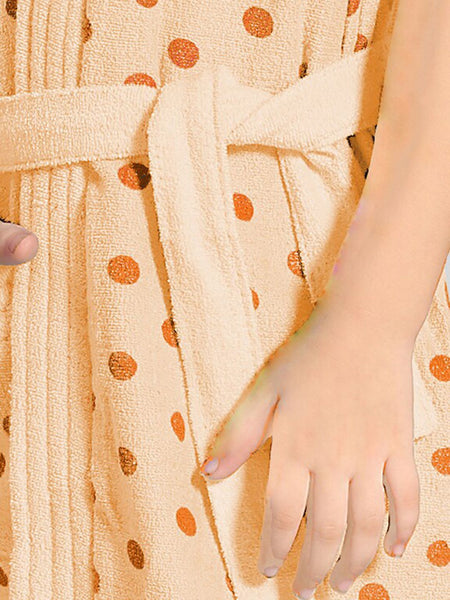Be You Peach Polka Dots Cotton Drawstring Knee Length Bath Robe