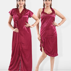 Be You V-Neck Satin Lace Night Suit With Robe