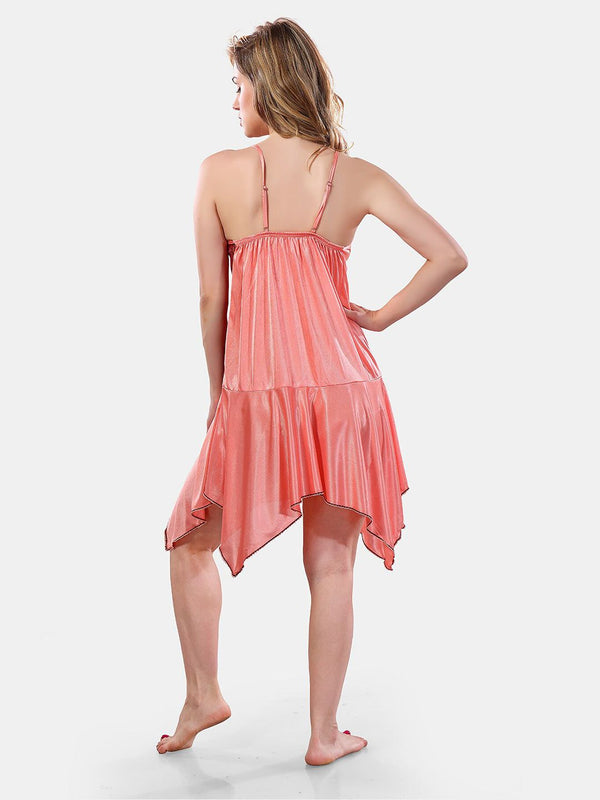 Be You Solid Lace Details Satin Nighty with Robe