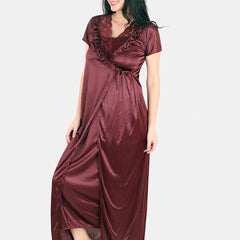 Be You Floral Lace Shoulder Straps Satin Maxi Nightdress With Robe