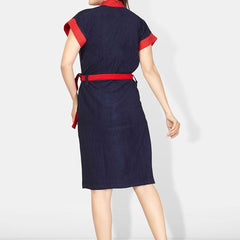 Be You Navy Blue Solid Cotton Drawstring Knee Length Bath Robe-L/XL