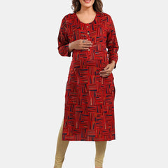 Be You Geometric Printed Round Neck Maternity Straight Kurta