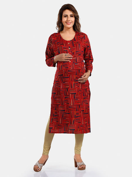Be You Geometric Printed Round Neck Maternity Straight Kurta