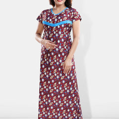 Be You Floral Printed Maxi Satin Maternity Nightdress
