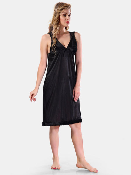 Be You V-Neck Lace Up Details Satin Maxi Nightdress With Robe