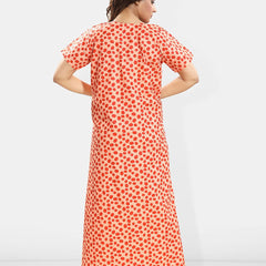 Be You Polka Dots Printed Round Neck Pure Cotton Maxi Nightdress